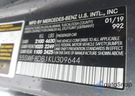 2019 Mercedes-Benz C 300 z USA, uszkodzony, nr VIN 55SWF8DB1KU309644